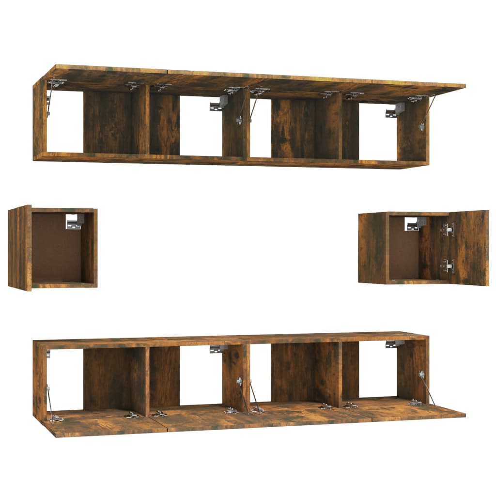 6-delige Tv-meubelset bewerkt hout gerookt eikenkleurig is nu te koop bij PeponiXL, paradijselijk wonen!