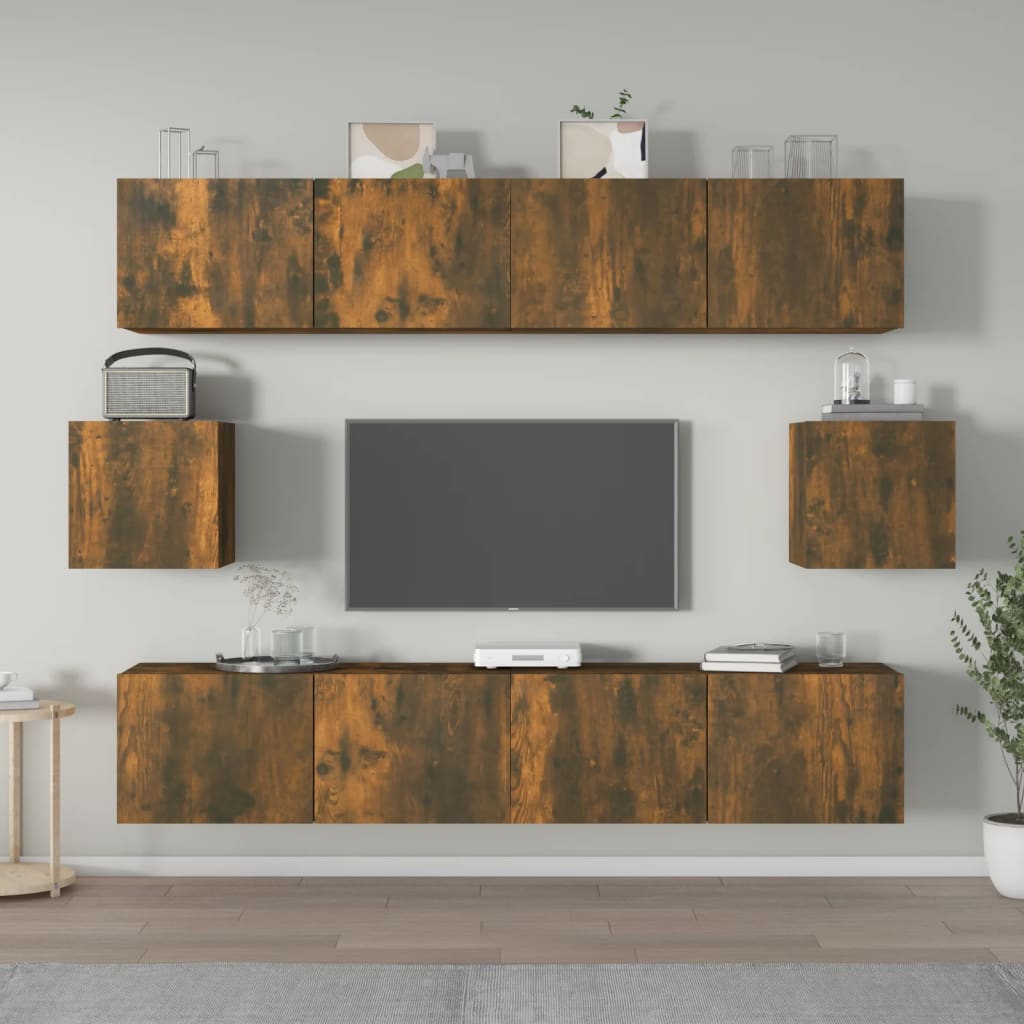 6-delige Tv-meubelset bewerkt hout gerookt eikenkleurig is nu te koop bij PeponiXL, paradijselijk wonen!