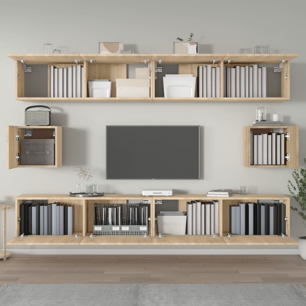 6-delige Tv-meubelset bewerkt hout sonoma eikenkleurig is nu te koop bij PeponiXL, paradijselijk wonen!