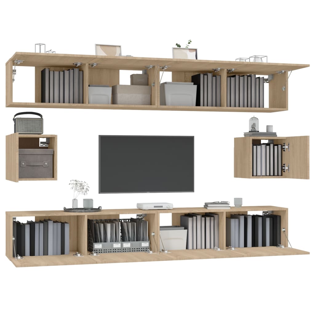 6-delige Tv-meubelset bewerkt hout sonoma eikenkleurig is nu te koop bij PeponiXL, paradijselijk wonen!