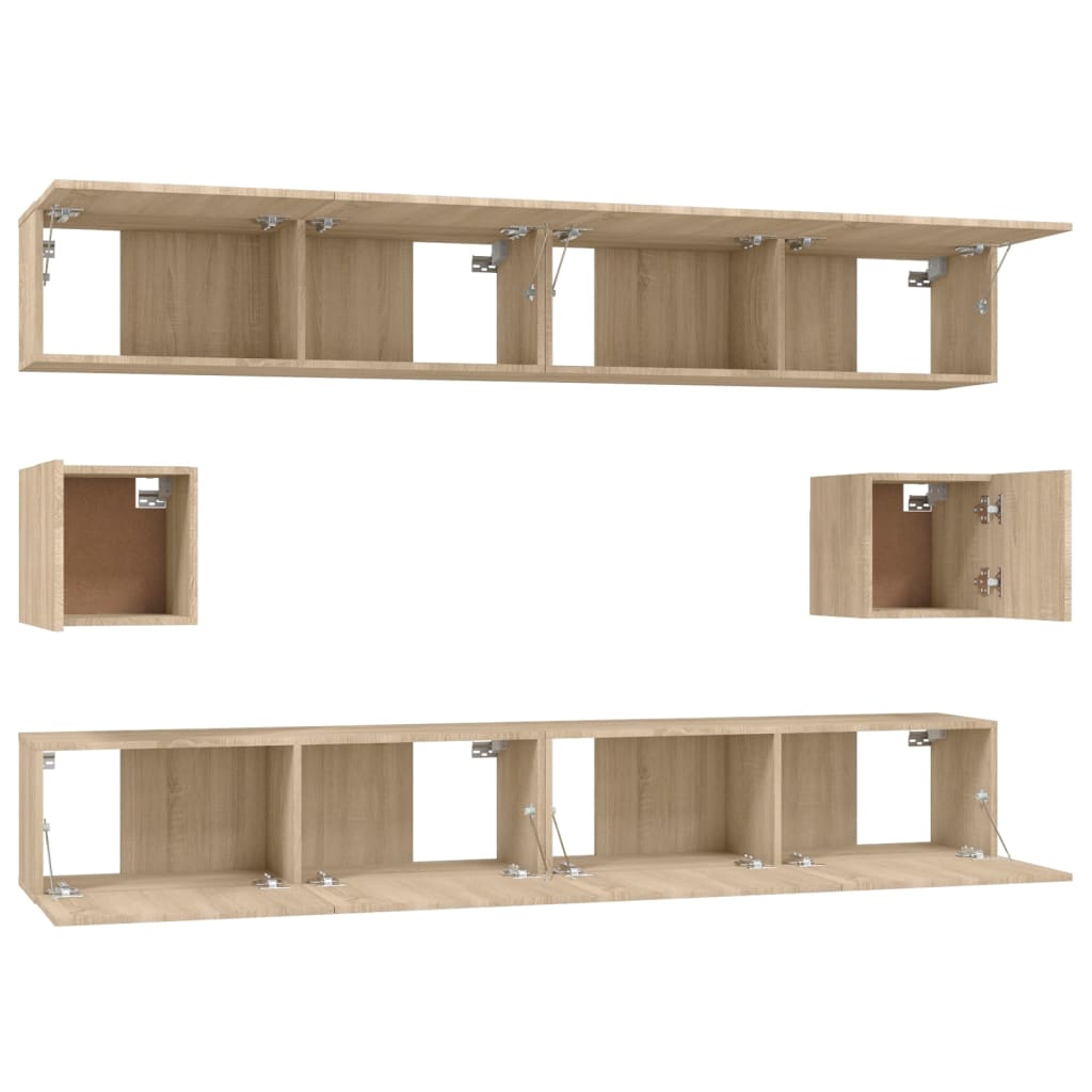 6-delige Tv-meubelset bewerkt hout sonoma eikenkleurig is nu te koop bij PeponiXL, paradijselijk wonen!