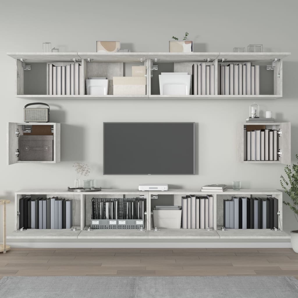 6-delige Tv-meubelset bewerkt hout betongrijs is nu te koop bij PeponiXL, paradijselijk wonen!