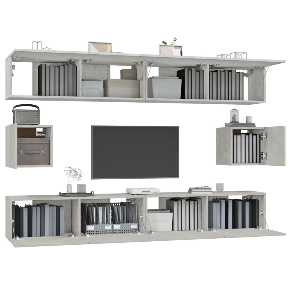 6-delige Tv-meubelset bewerkt hout betongrijs is nu te koop bij PeponiXL, paradijselijk wonen!
