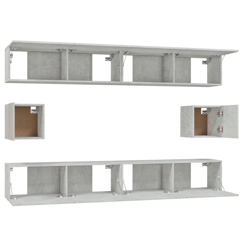 6-delige Tv-meubelset bewerkt hout betongrijs is nu te koop bij PeponiXL, paradijselijk wonen!