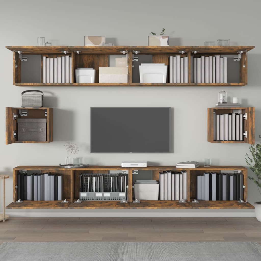 6-delige Tv-meubelset bewerkt hout gerookt eikenkleurig is nu te koop bij PeponiXL, paradijselijk wonen!