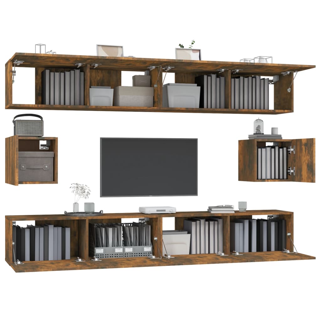 6-delige Tv-meubelset bewerkt hout gerookt eikenkleurig is nu te koop bij PeponiXL, paradijselijk wonen!