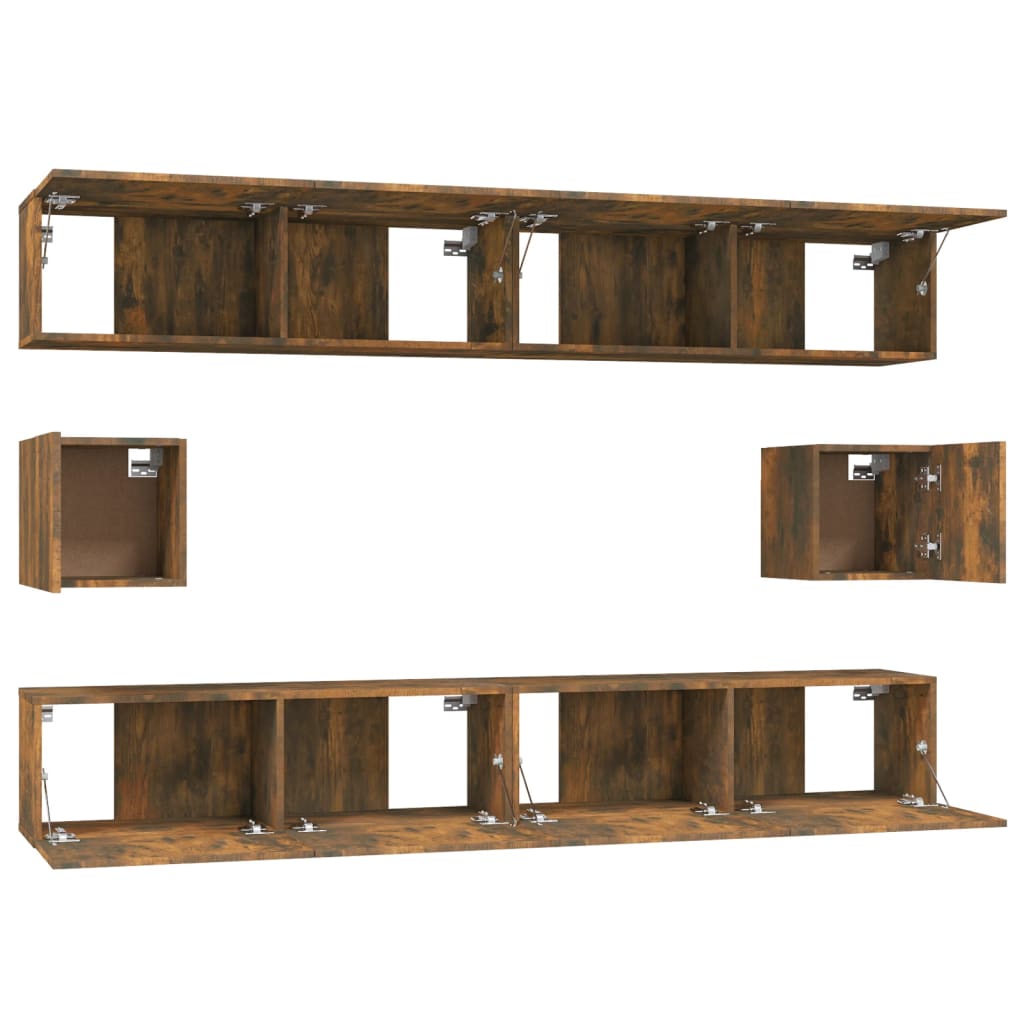 6-delige Tv-meubelset bewerkt hout gerookt eikenkleurig is nu te koop bij PeponiXL, paradijselijk wonen!
