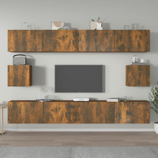 6-delige Tv-meubelset bewerkt hout gerookt eikenkleurig is nu te koop bij PeponiXL, paradijselijk wonen!