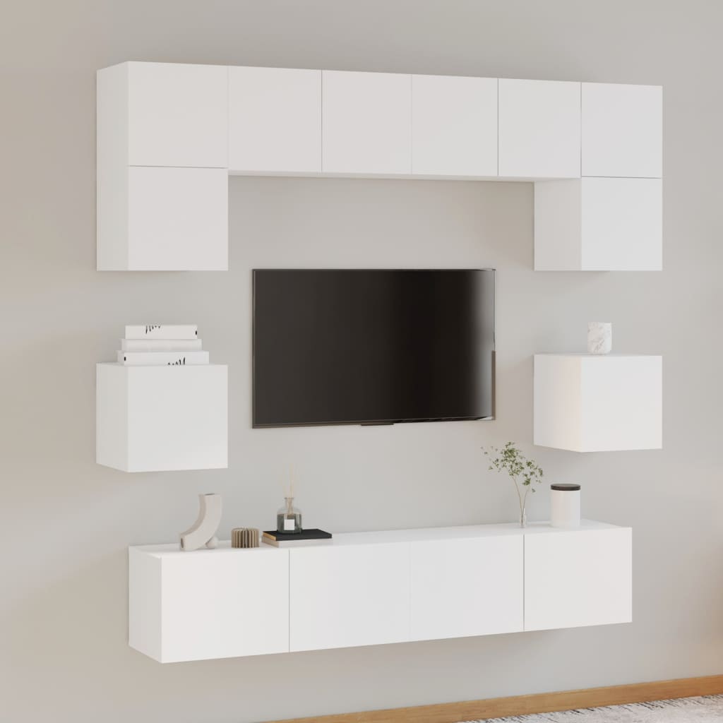 8-delige Tv-meubelset bewerkt hout wit is nu te koop bij PeponiXL, paradijselijk wonen!