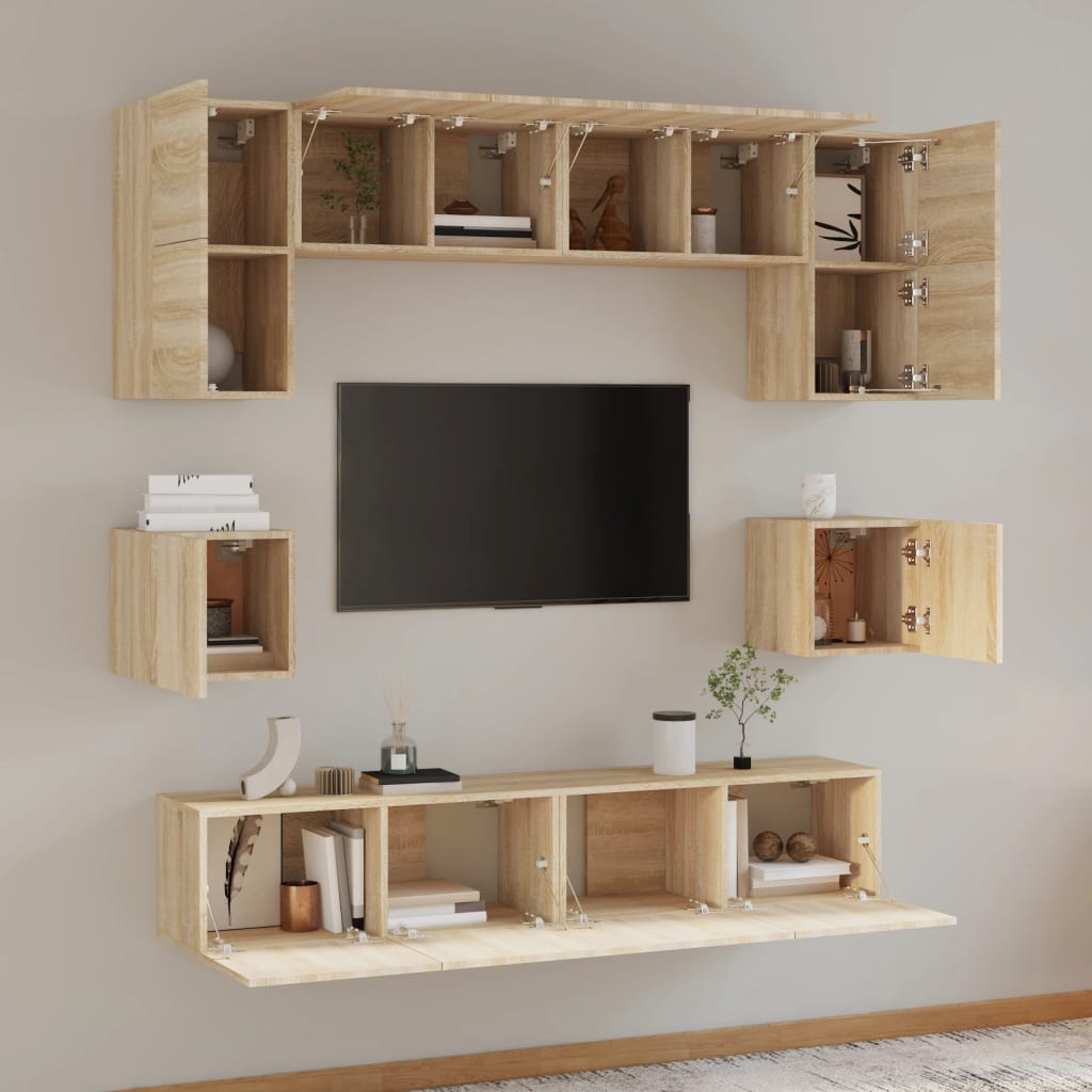 8-delige Tv-meubelset bewerkt hout sonoma eikenkleurig is nu te koop bij PeponiXL, paradijselijk wonen!