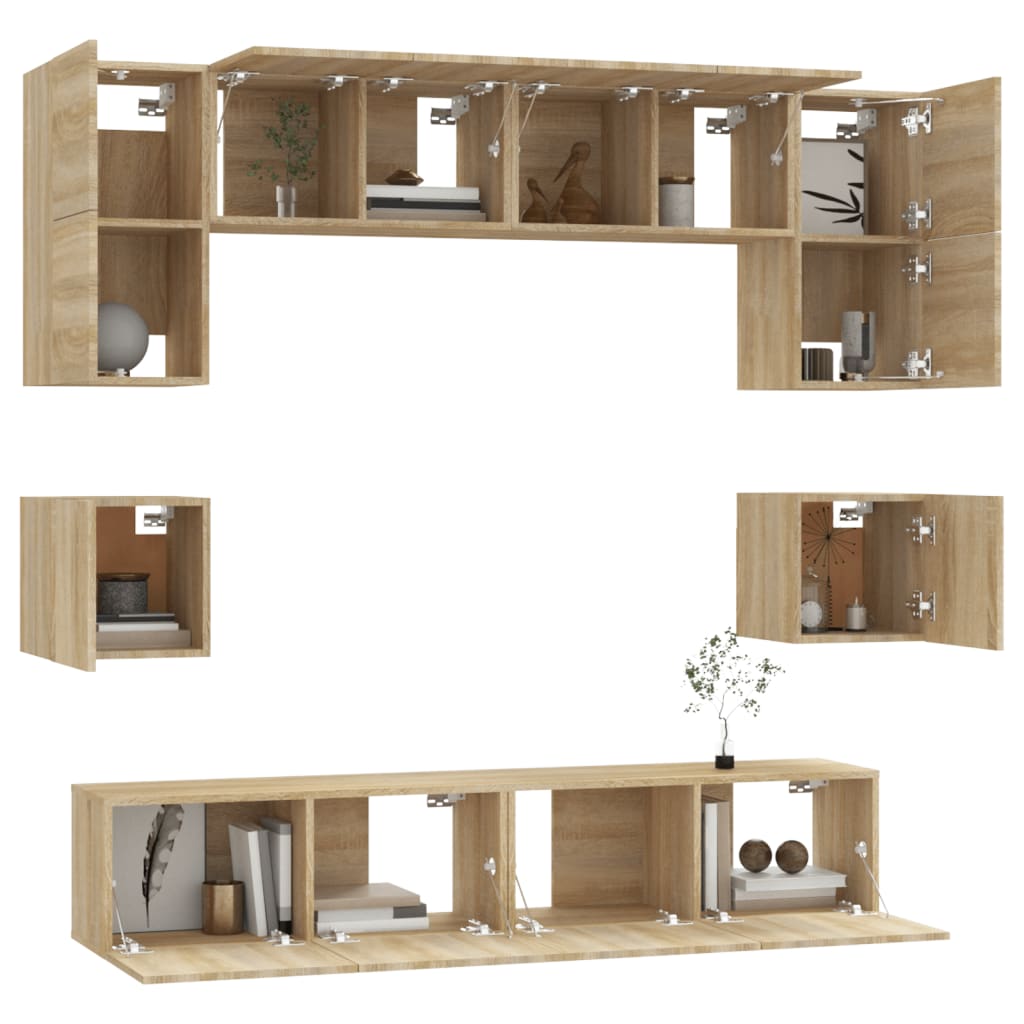 8-delige Tv-meubelset bewerkt hout sonoma eikenkleurig is nu te koop bij PeponiXL, paradijselijk wonen!