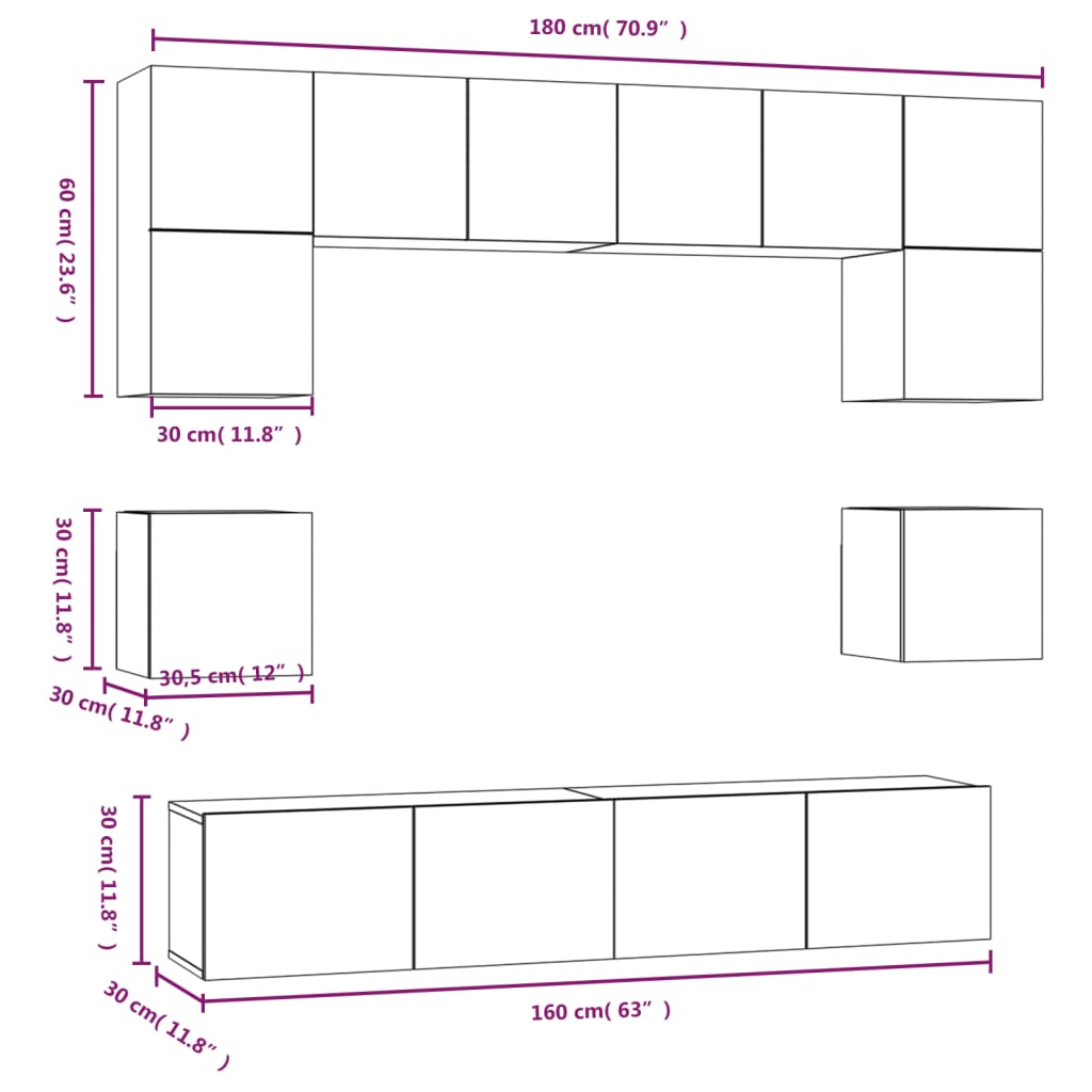 8-delige Tv-meubelset bewerkt hout sonoma eikenkleurig is nu te koop bij PeponiXL, paradijselijk wonen!