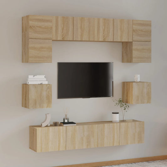 8-delige Tv-meubelset bewerkt hout sonoma eikenkleurig is nu te koop bij PeponiXL, paradijselijk wonen!