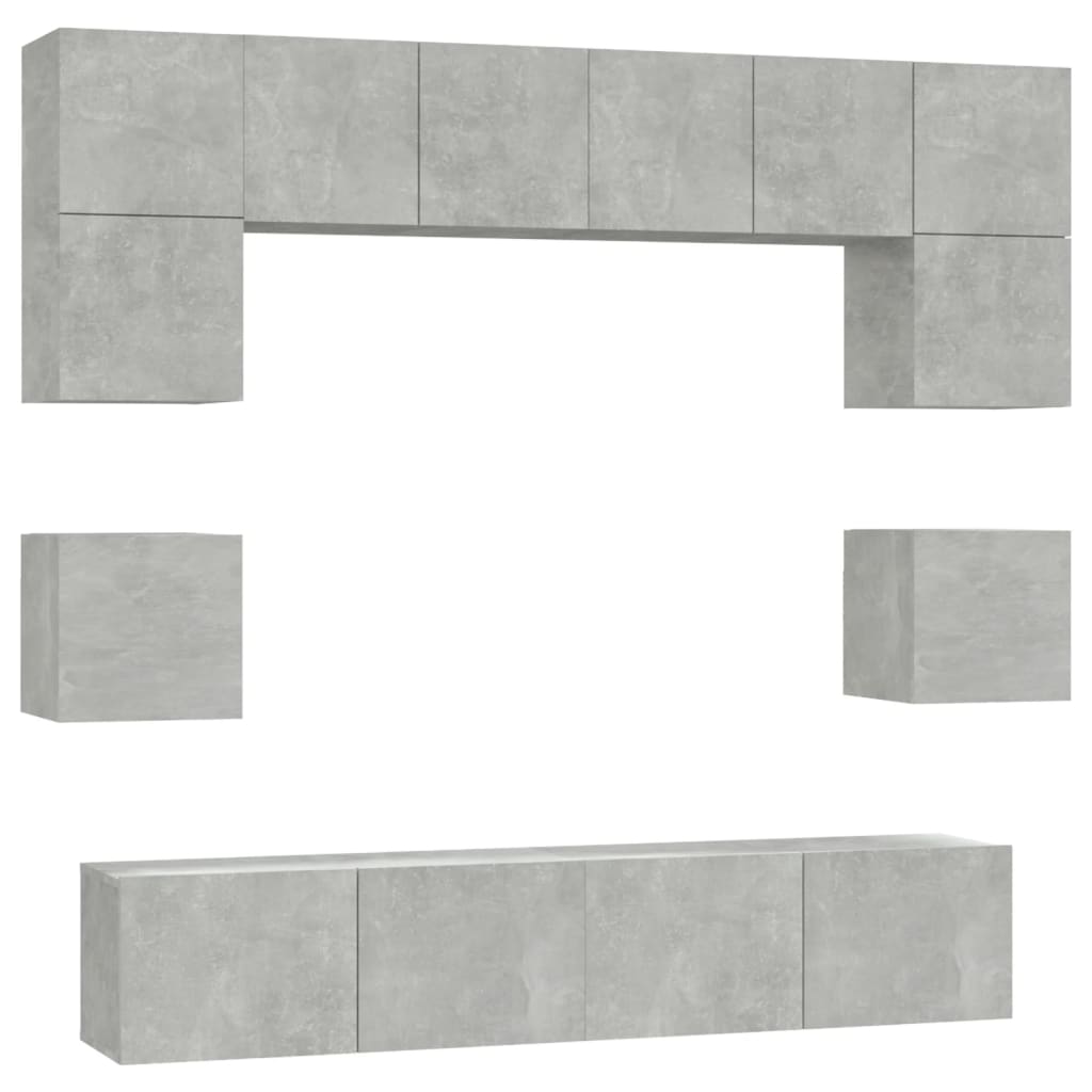 8-delige Tv-meubelset bewerkt hout betongrijs is nu te koop bij PeponiXL, paradijselijk wonen!