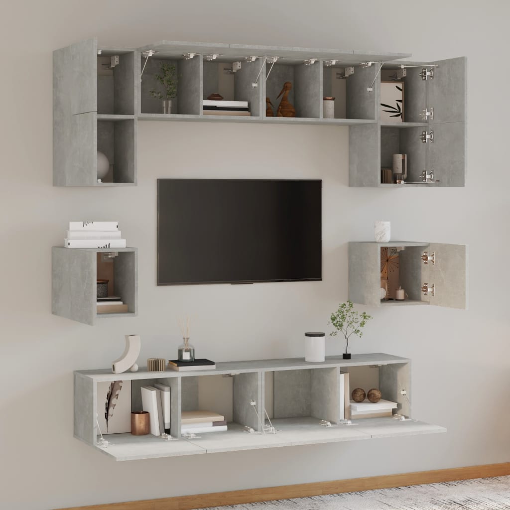 8-delige Tv-meubelset bewerkt hout betongrijs is nu te koop bij PeponiXL, paradijselijk wonen!