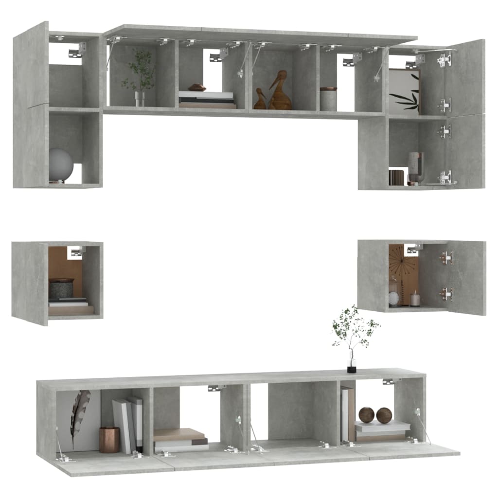 8-delige Tv-meubelset bewerkt hout betongrijs is nu te koop bij PeponiXL, paradijselijk wonen!