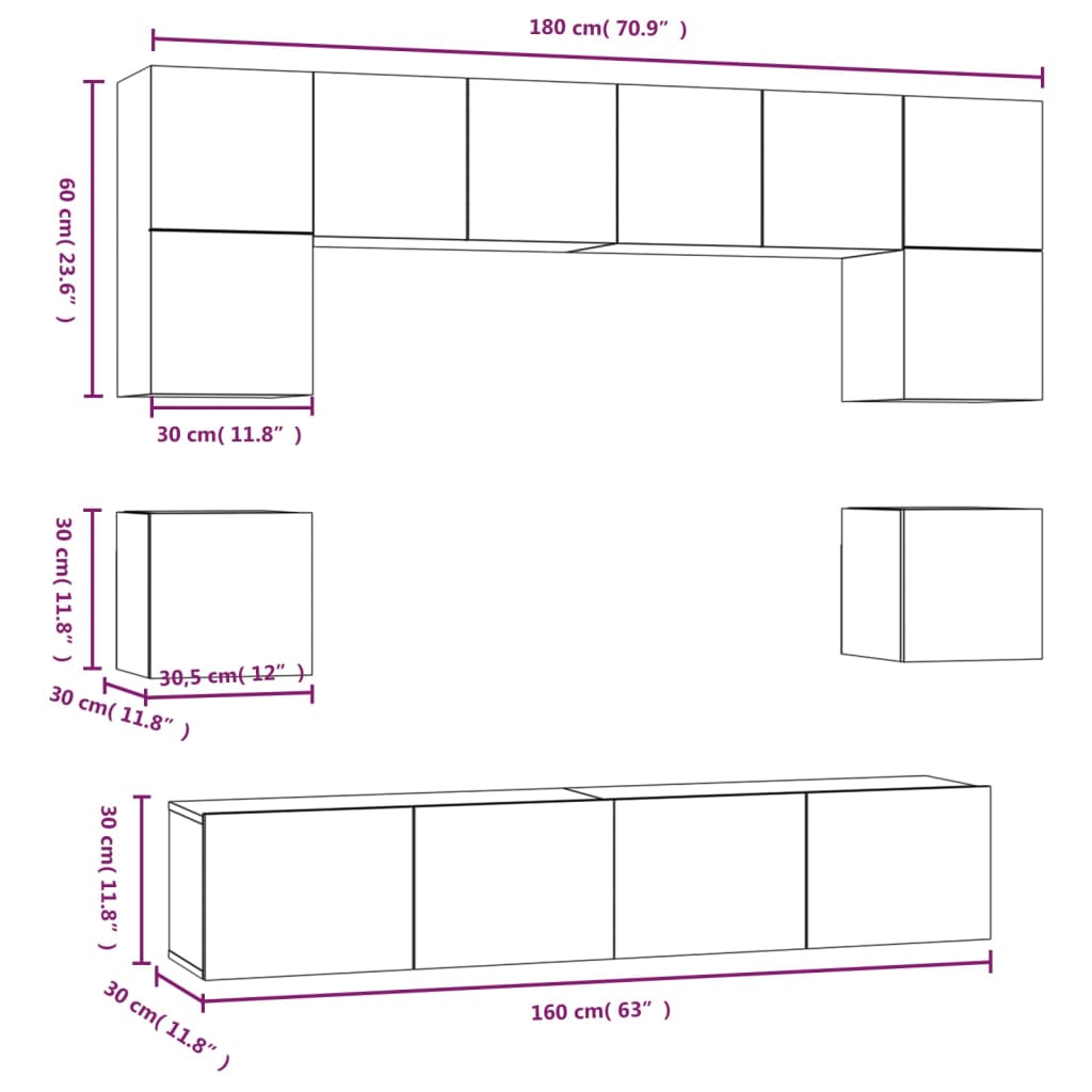 8-delige Tv-meubelset bewerkt hout betongrijs is nu te koop bij PeponiXL, paradijselijk wonen!