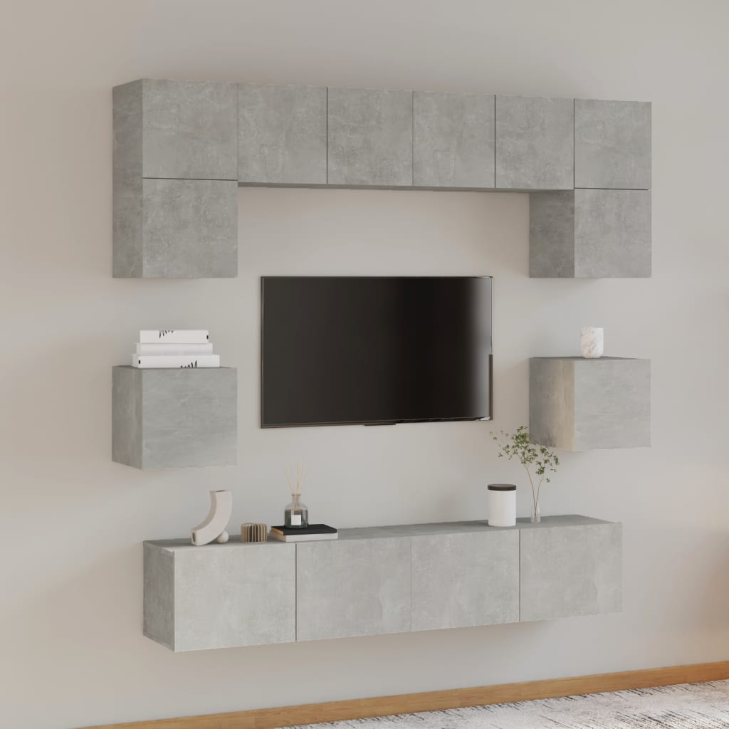 8-delige Tv-meubelset bewerkt hout betongrijs is nu te koop bij PeponiXL, paradijselijk wonen!