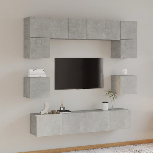 8-delige Tv-meubelset bewerkt hout betongrijs is nu te koop bij PeponiXL, paradijselijk wonen!