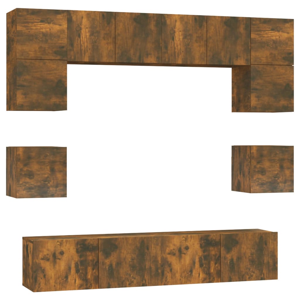 8-delige Tv-meubelset bewerkt hout gerookt eikenkleurig is nu te koop bij PeponiXL, paradijselijk wonen!