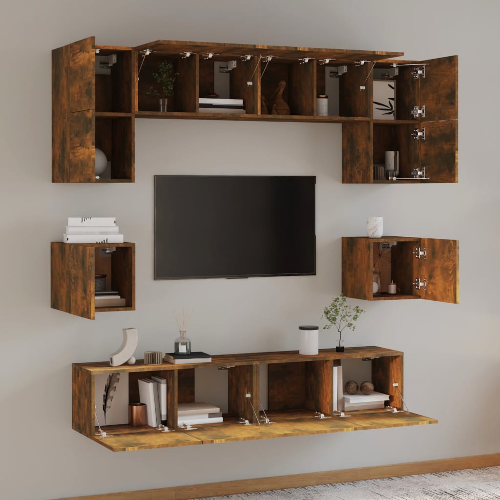 8-delige Tv-meubelset bewerkt hout gerookt eikenkleurig is nu te koop bij PeponiXL, paradijselijk wonen!