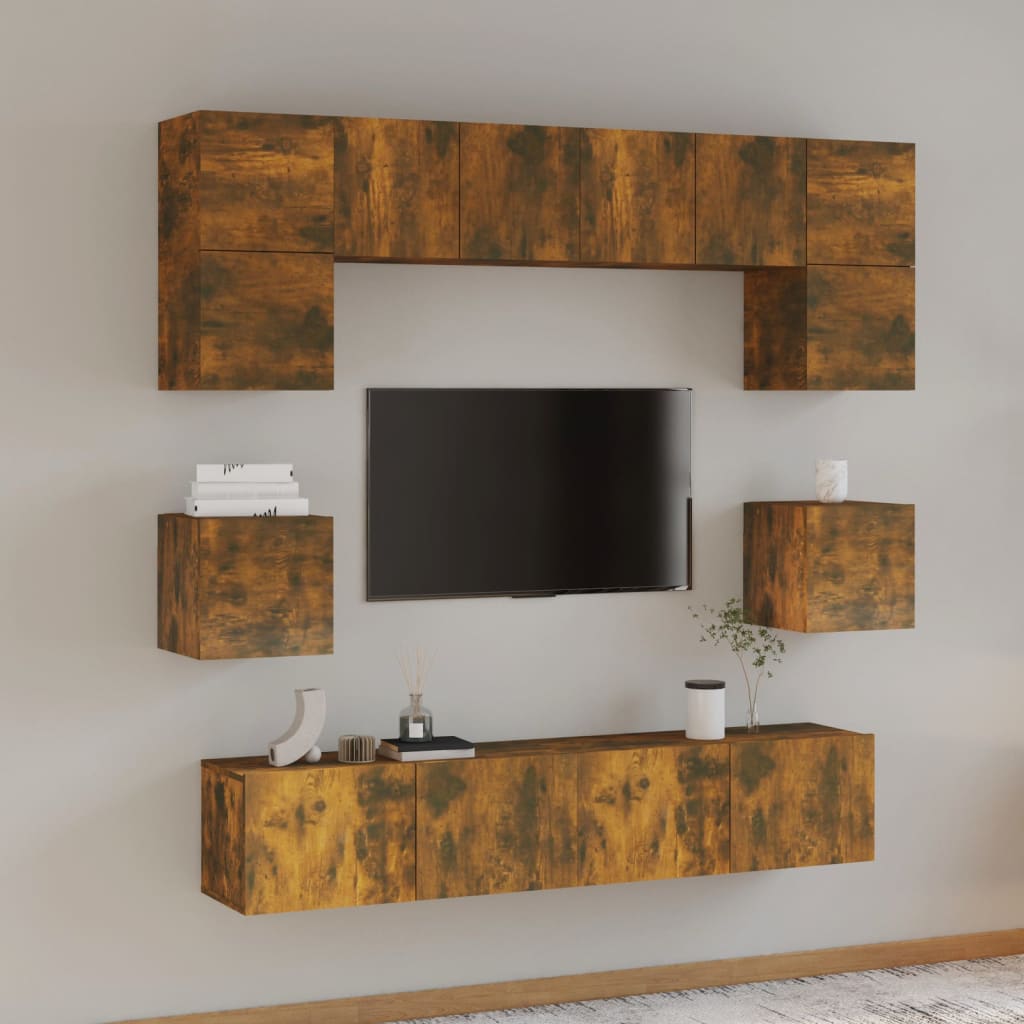 8-delige Tv-meubelset bewerkt hout gerookt eikenkleurig is nu te koop bij PeponiXL, paradijselijk wonen!