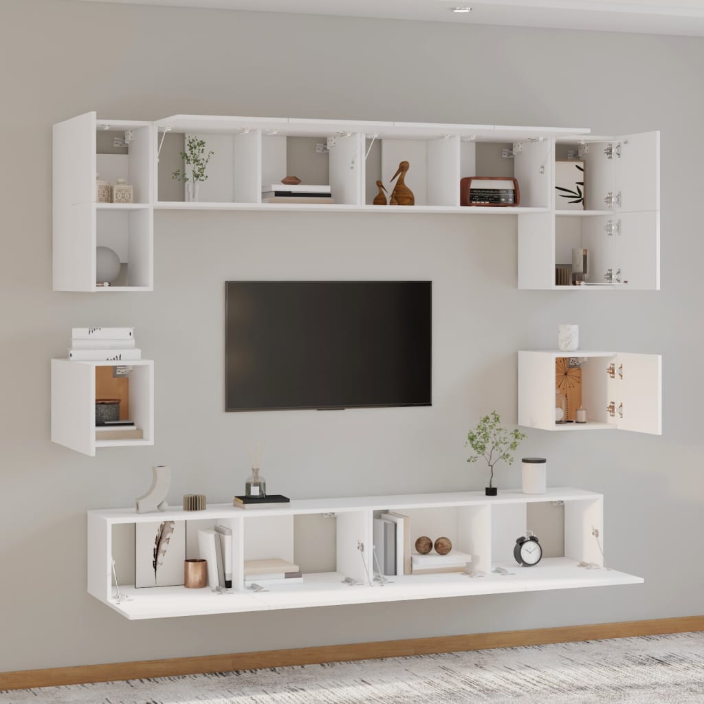 8-delige Tv-meubelset bewerkt hout wit is nu te koop bij PeponiXL, paradijselijk wonen!