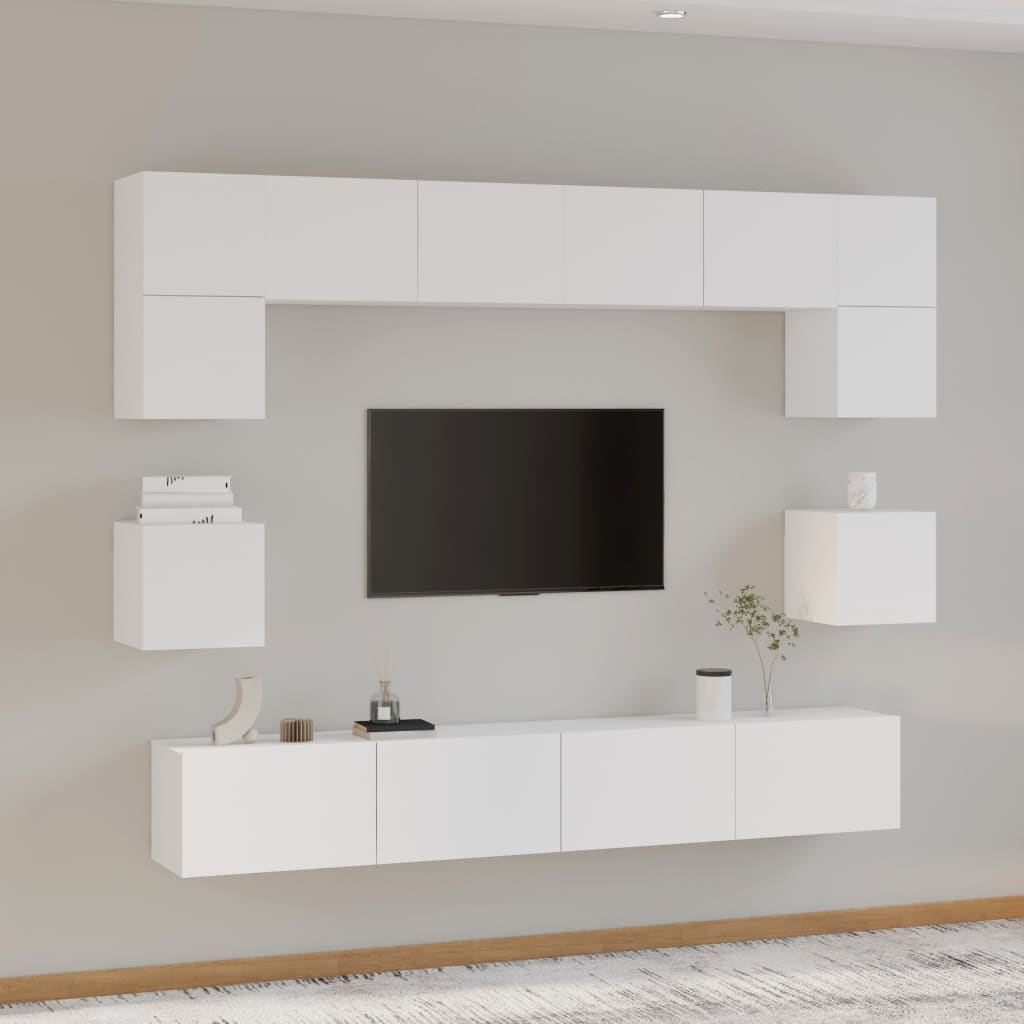 8-delige Tv-meubelset bewerkt hout wit is nu te koop bij PeponiXL, paradijselijk wonen!