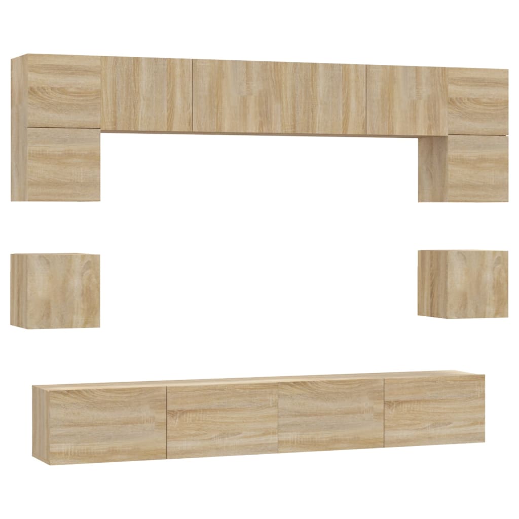8-delige Tv-meubelset bewerkt hout sonoma eikenkleurig is nu te koop bij PeponiXL, paradijselijk wonen!