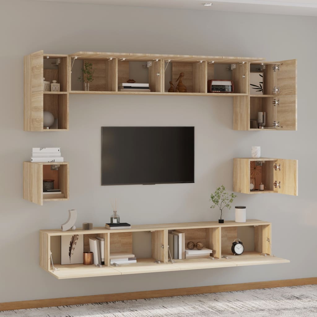 8-delige Tv-meubelset bewerkt hout sonoma eikenkleurig is nu te koop bij PeponiXL, paradijselijk wonen!