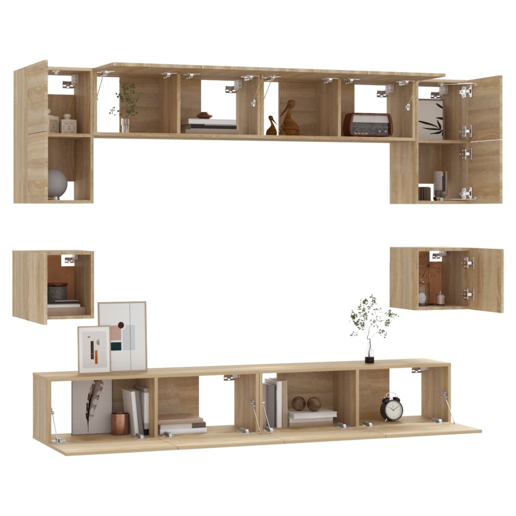 8-delige Tv-meubelset bewerkt hout sonoma eikenkleurig is nu te koop bij PeponiXL, paradijselijk wonen!