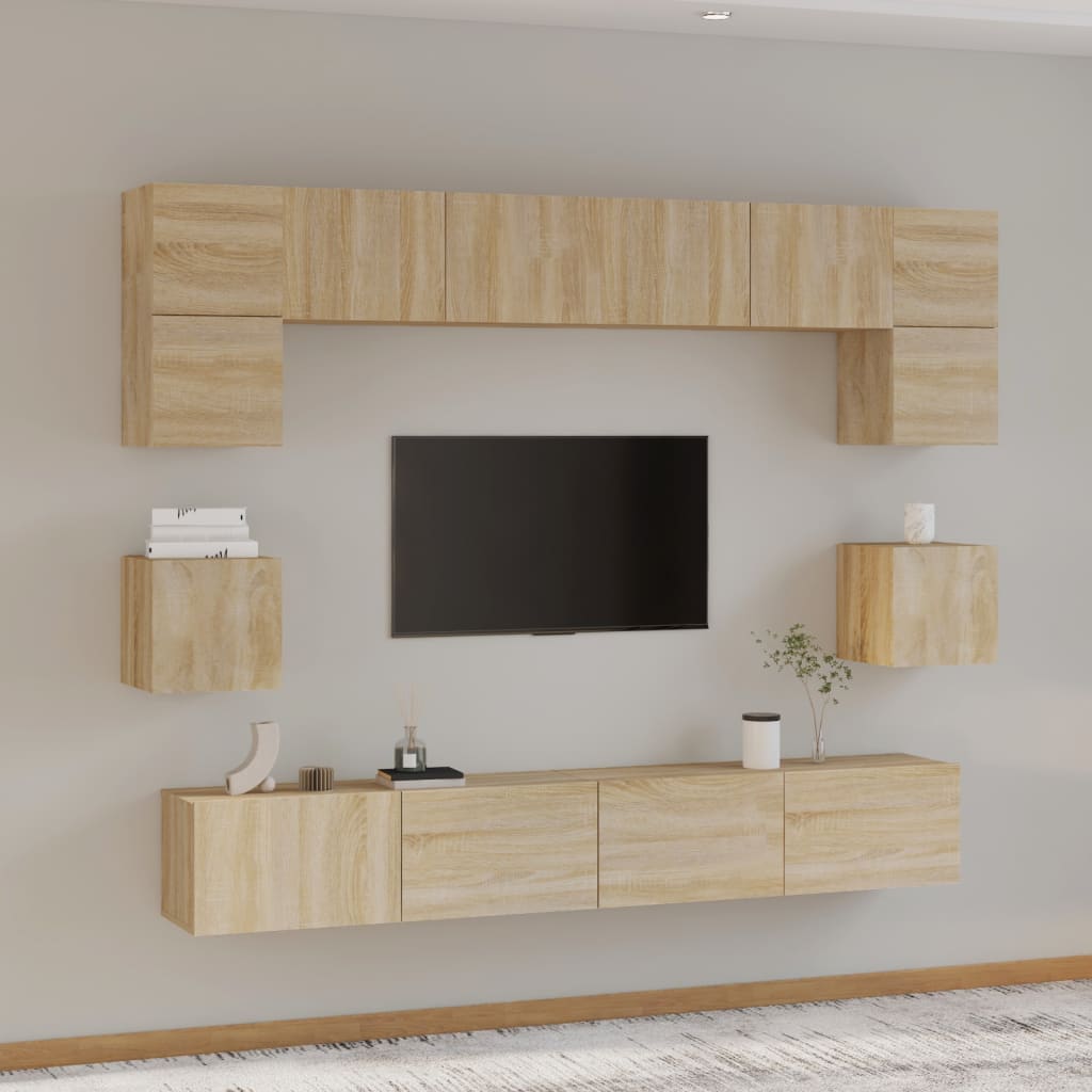 8-delige Tv-meubelset bewerkt hout sonoma eikenkleurig is nu te koop bij PeponiXL, paradijselijk wonen!