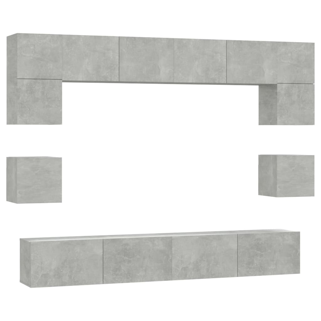 8-delige Tv-meubelset bewerkt hout betongrijs is nu te koop bij PeponiXL, paradijselijk wonen!