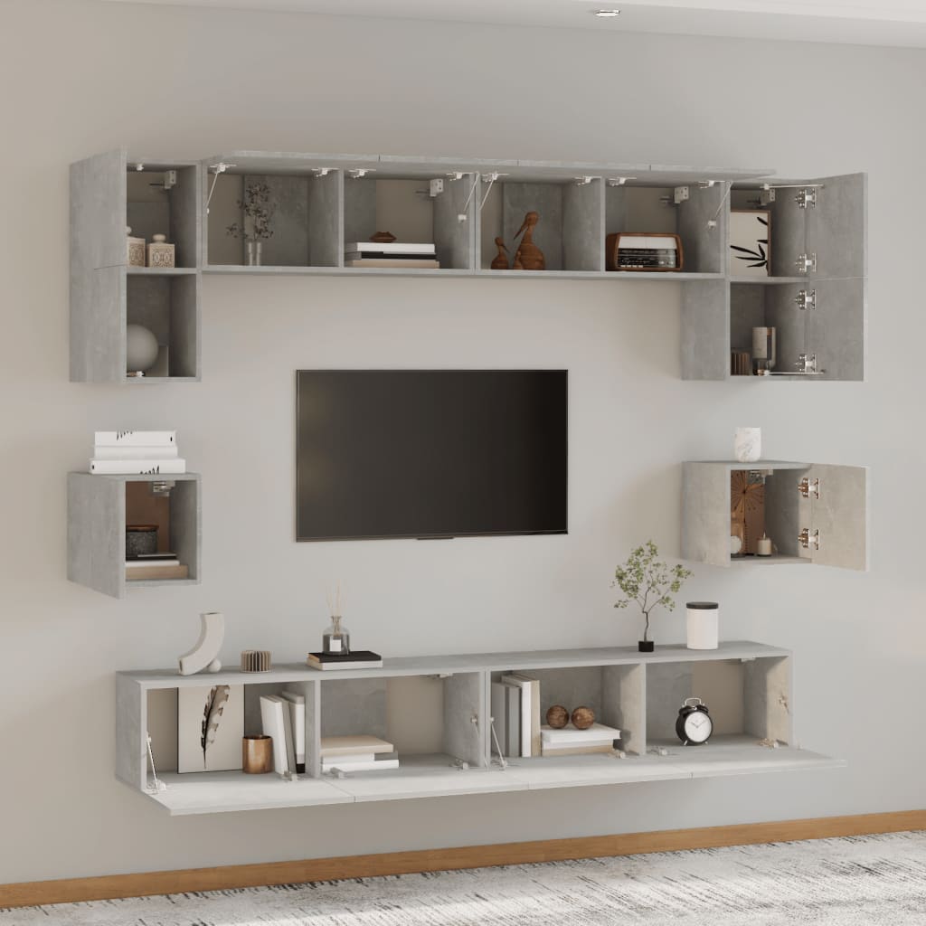8-delige Tv-meubelset bewerkt hout betongrijs is nu te koop bij PeponiXL, paradijselijk wonen!