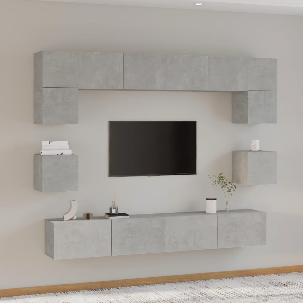 8-delige Tv-meubelset bewerkt hout betongrijs is nu te koop bij PeponiXL, paradijselijk wonen!