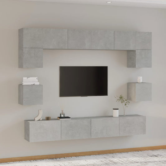 8-delige Tv-meubelset bewerkt hout betongrijs is nu te koop bij PeponiXL, paradijselijk wonen!