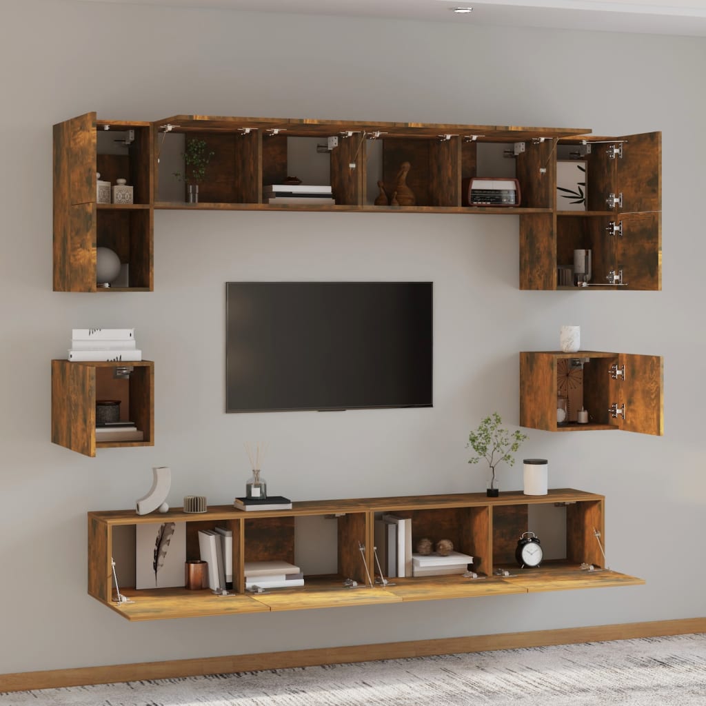 8-delige Tv-meubelset bewerkt hout gerookt eikenkleurig is nu te koop bij PeponiXL, paradijselijk wonen!