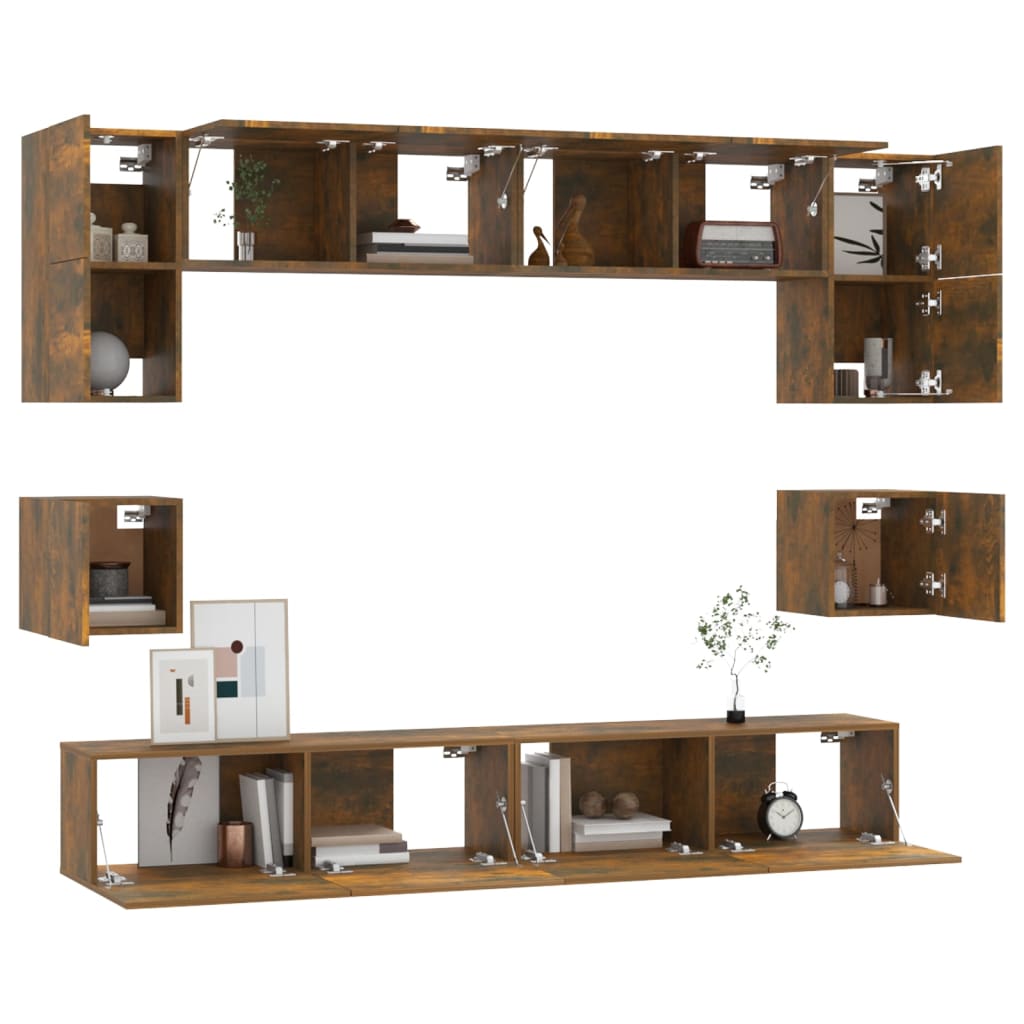 8-delige Tv-meubelset bewerkt hout gerookt eikenkleurig is nu te koop bij PeponiXL, paradijselijk wonen!