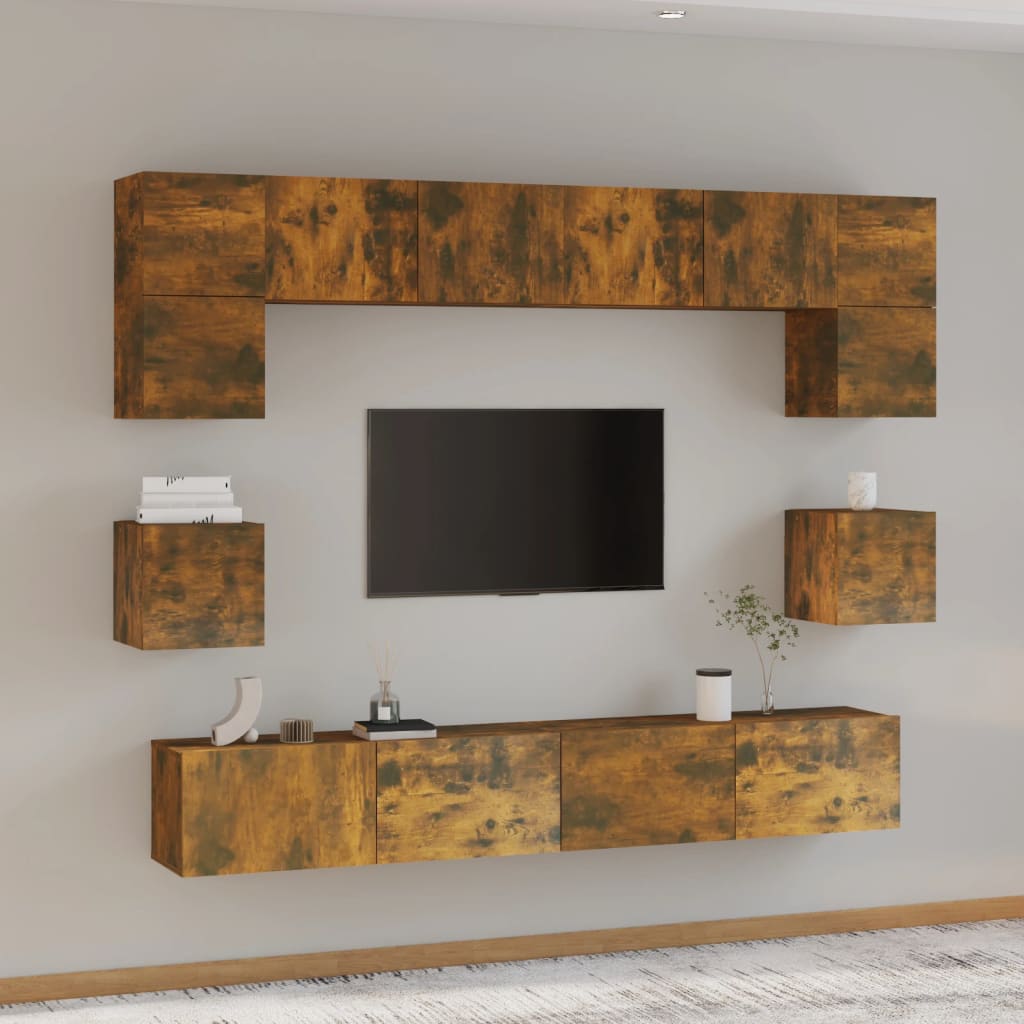 8-delige Tv-meubelset bewerkt hout gerookt eikenkleurig is nu te koop bij PeponiXL, paradijselijk wonen!