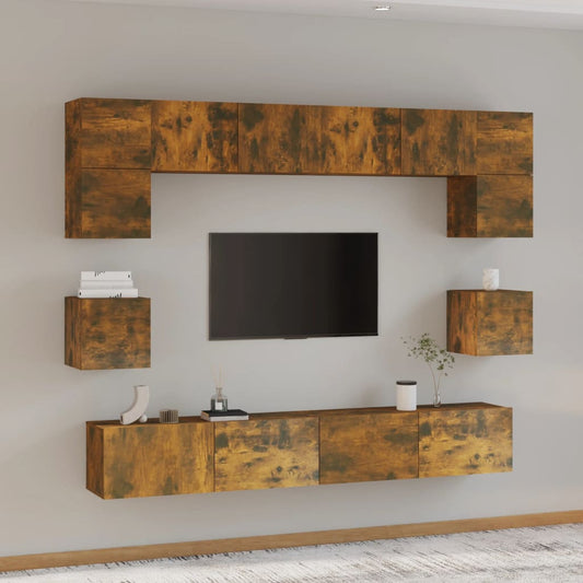 8-delige Tv-meubelset bewerkt hout gerookt eikenkleurig is nu te koop bij PeponiXL, paradijselijk wonen!