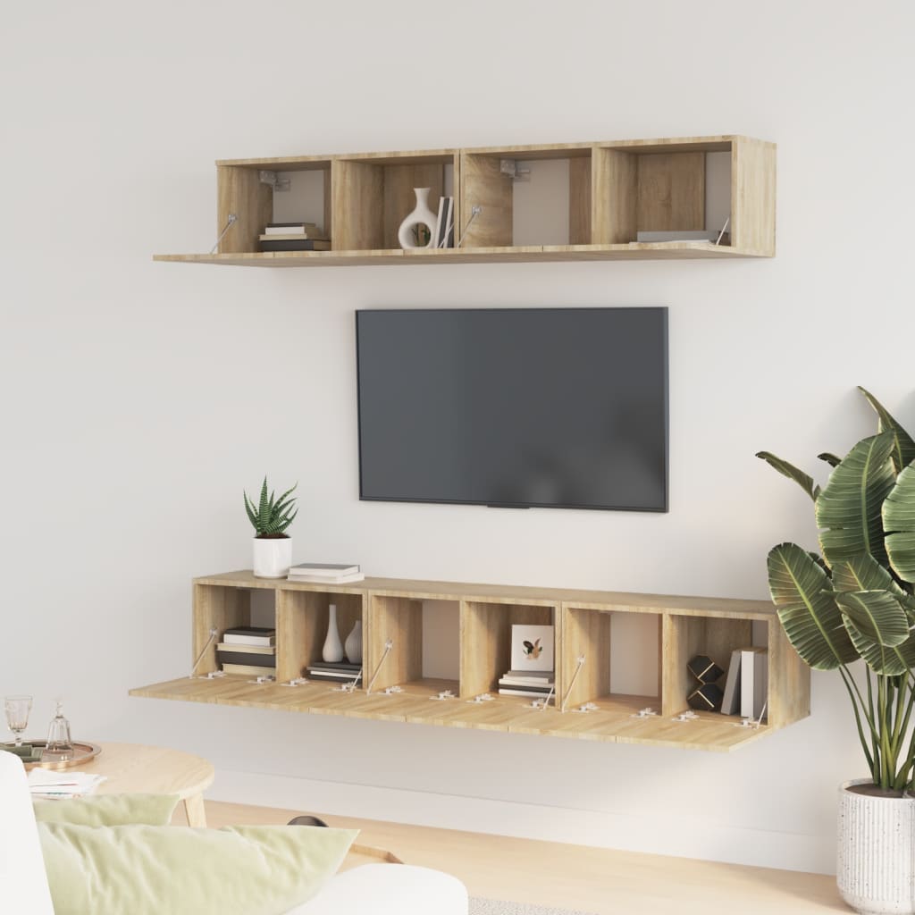 5-delige Tv-meubelset bewerkt hout sonoma eikenkleurig is nu te koop bij PeponiXL, paradijselijk wonen!