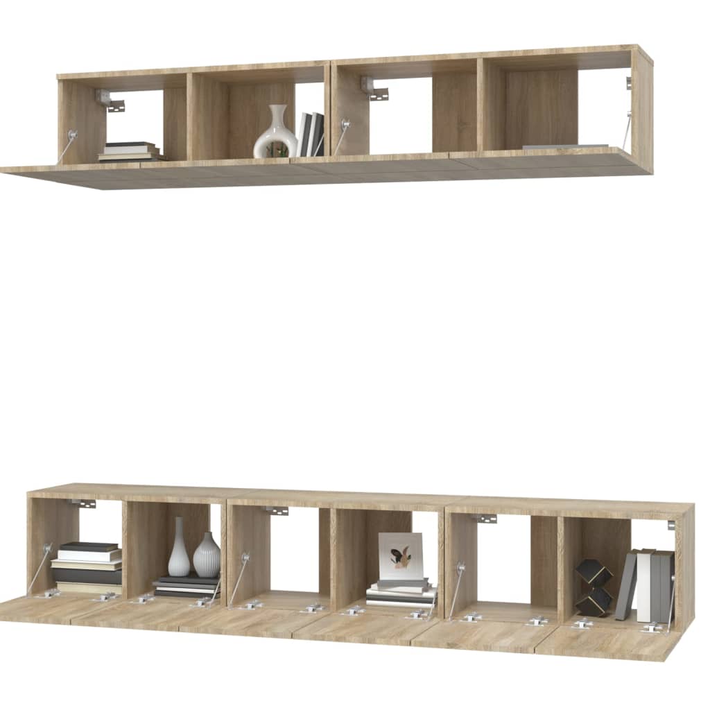 5-delige Tv-meubelset bewerkt hout sonoma eikenkleurig is nu te koop bij PeponiXL, paradijselijk wonen!