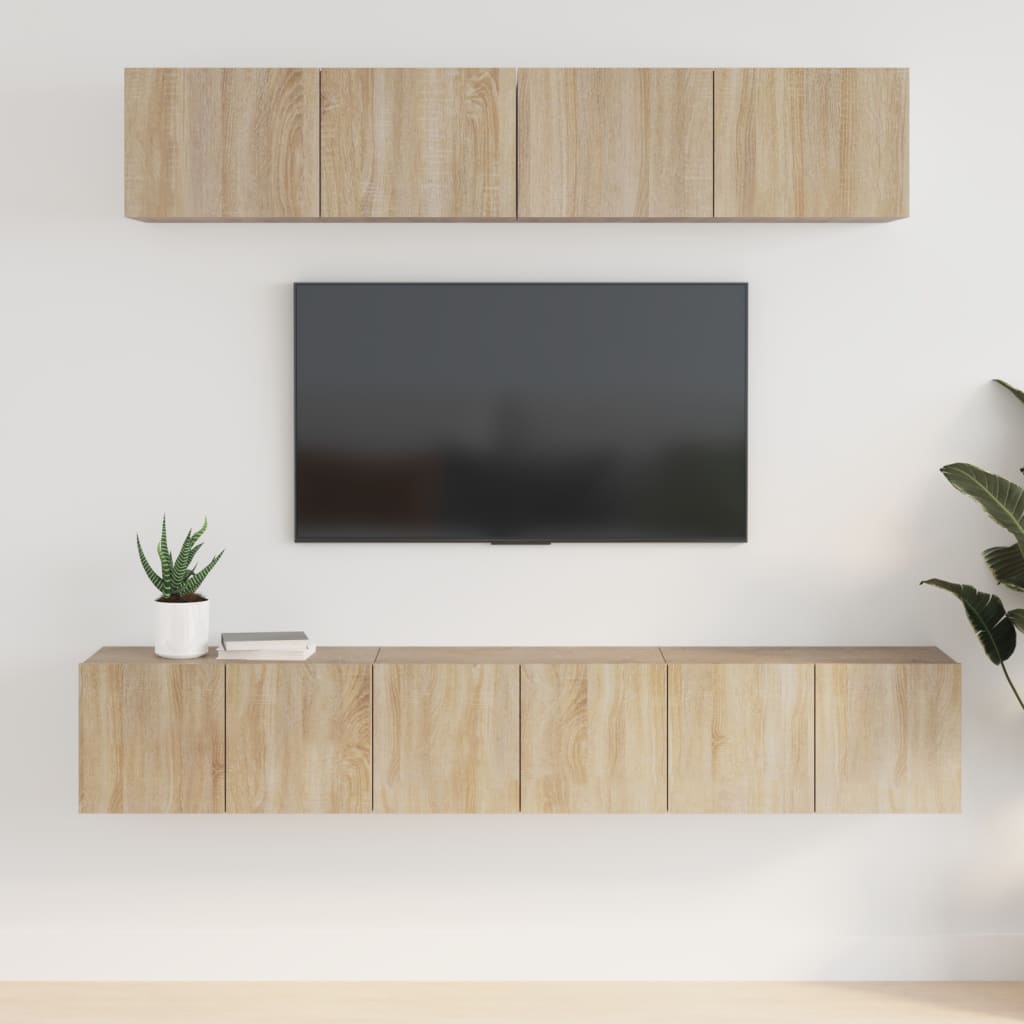 5-delige Tv-meubelset bewerkt hout sonoma eikenkleurig is nu te koop bij PeponiXL, paradijselijk wonen!