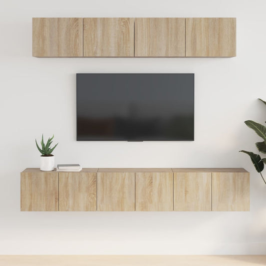 5-delige Tv-meubelset bewerkt hout sonoma eikenkleurig is nu te koop bij PeponiXL, paradijselijk wonen!