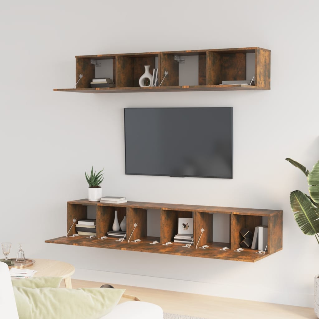 5-delige Tv-meubelset bewerkt hout gerookt eikenkleurig is nu te koop bij PeponiXL, paradijselijk wonen!