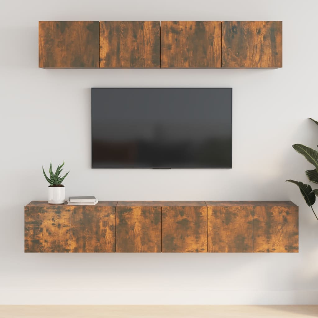 5-delige Tv-meubelset bewerkt hout gerookt eikenkleurig is nu te koop bij PeponiXL, paradijselijk wonen!