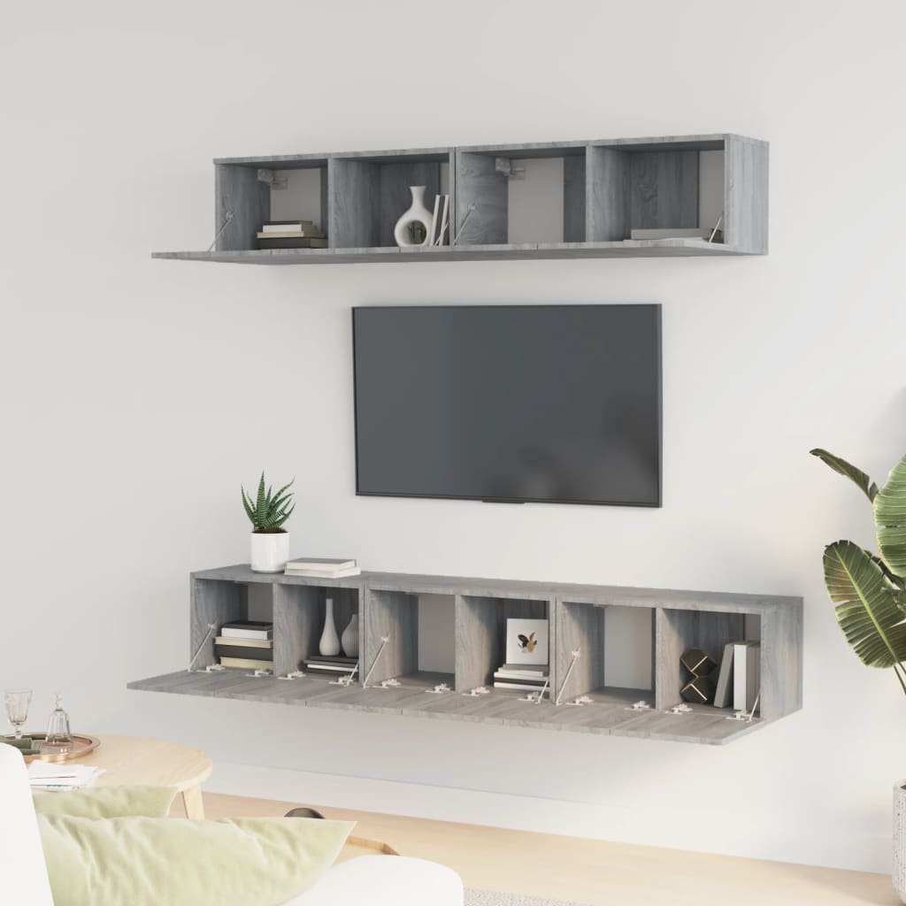 5-delige Tv-meubelset bewerkt hout grijs sonoma eikenkleurig is nu te koop bij PeponiXL, paradijselijk wonen!