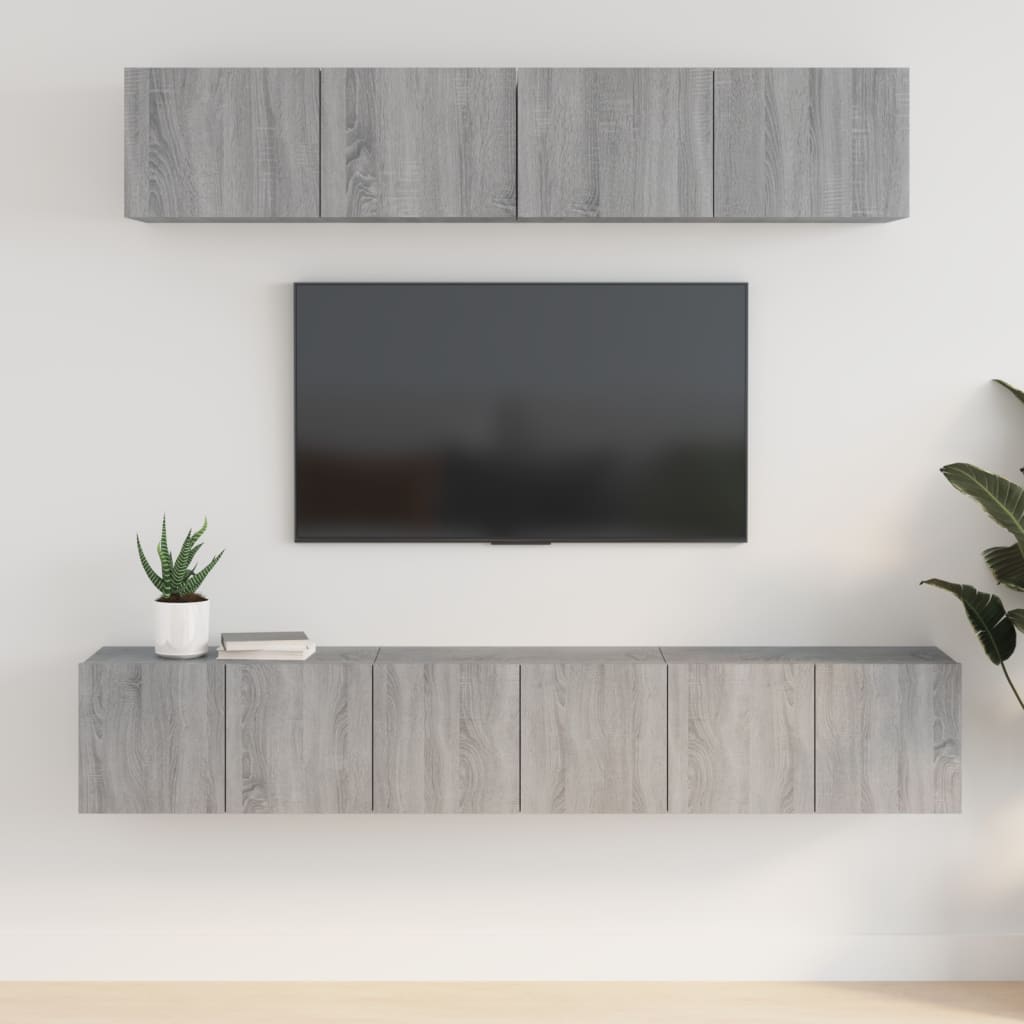 5-delige Tv-meubelset bewerkt hout grijs sonoma eikenkleurig is nu te koop bij PeponiXL, paradijselijk wonen!