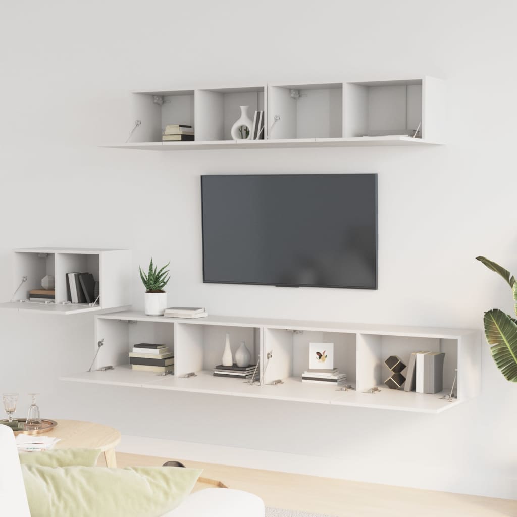 5-delige Tv-meubelset bewerkt hout wit is nu te koop bij PeponiXL, paradijselijk wonen!