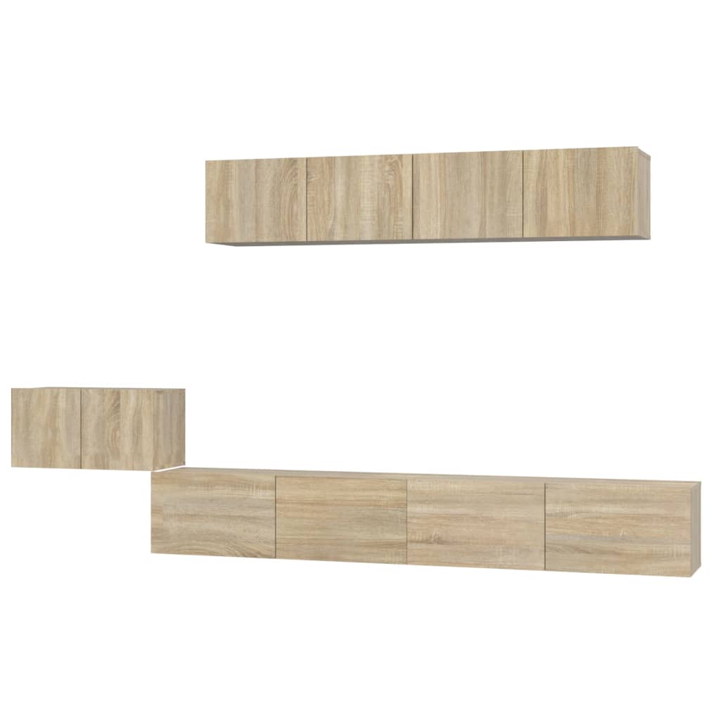 5-delige Tv-meubelset bewerkt hout sonoma eikenkleurig is nu te koop bij PeponiXL, paradijselijk wonen!
